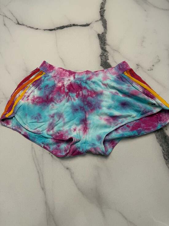Aviator Nation Pink and Blue Tie Dye 4-Stripe Sweat Shorts